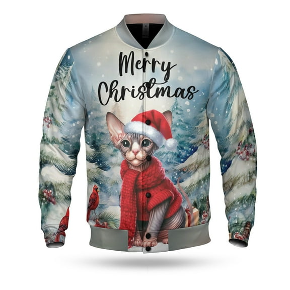 Merry Christmas Sphynx Enjoys Catmas Winter Xmas Holiday All Over Print 3D Baseball Jacket Cat Lover Kitten Owner Gifts Idea Bomber Jacket Softball - 02022