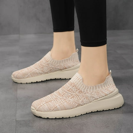 

Christmas Womens Shoes Solid Color Fashion Casual Shoes Mesh Woven Hollow Breathable Fashion Flat Casual Sport Shoes