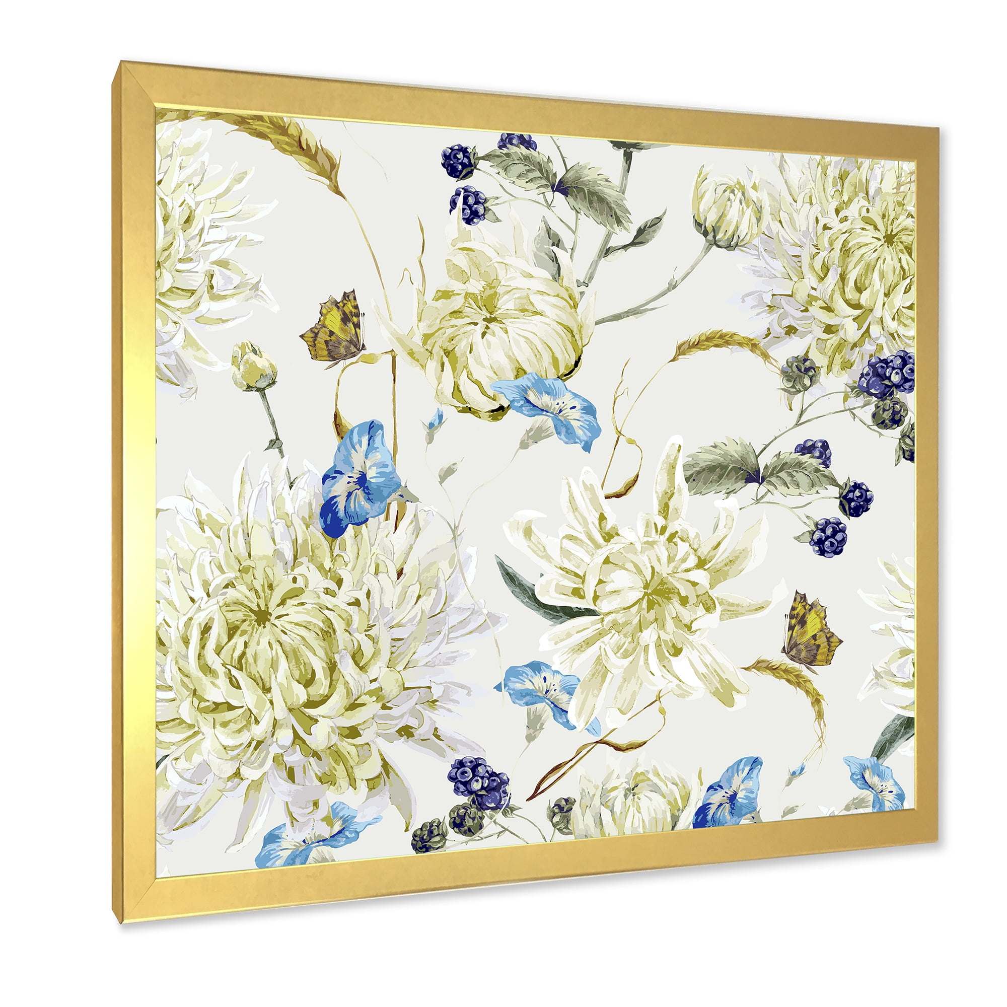 Designart 'Ancient Yellow Chrysanthemus II' Traditional Framed Art Print