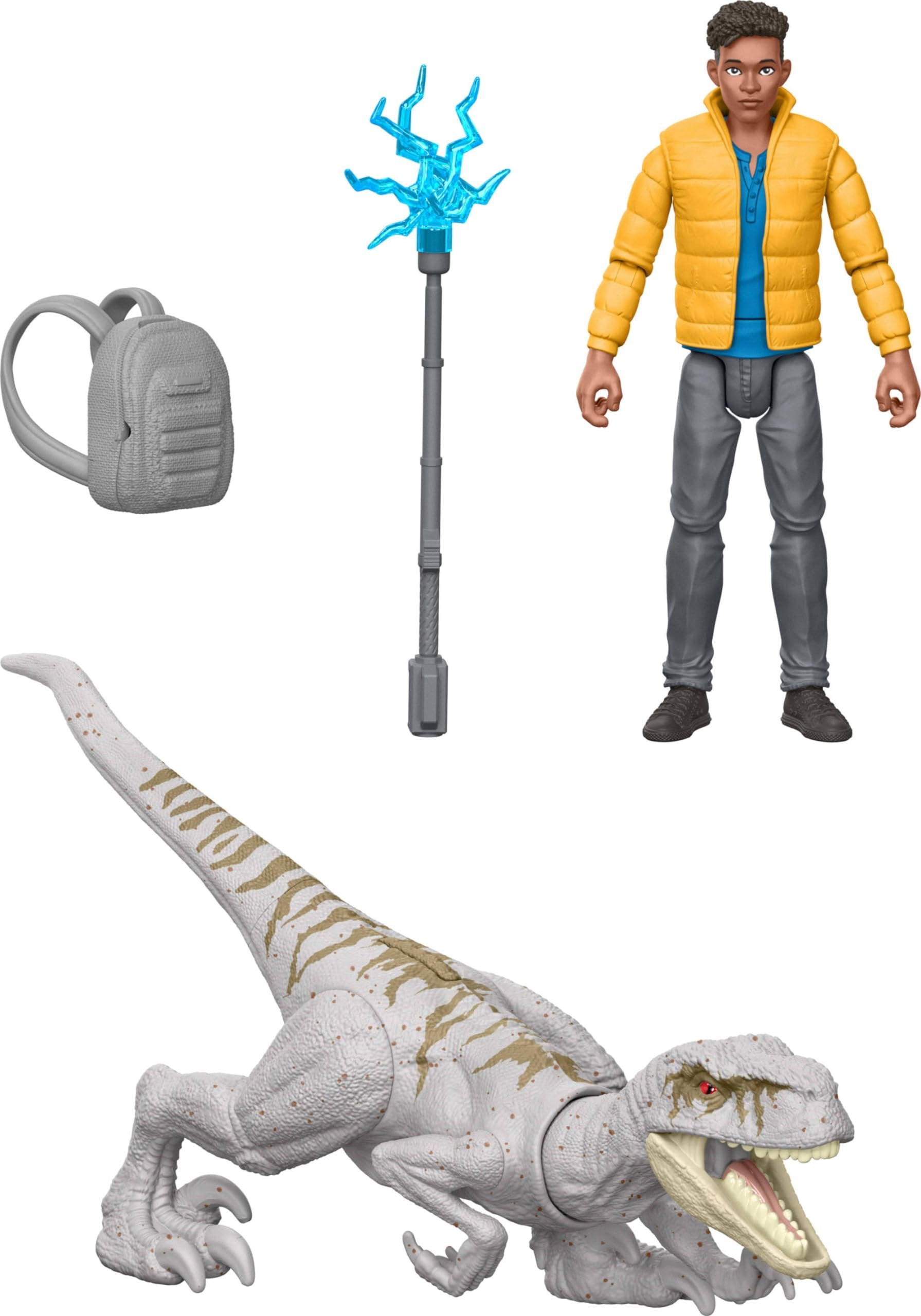 Mattel Jurassic World Chaos Theory Storypack, Human & Dinosaur Action Figure Encounter Pack, 3.75-inch Scale Darius & Atrociraptor Ghost & 2 Accessories