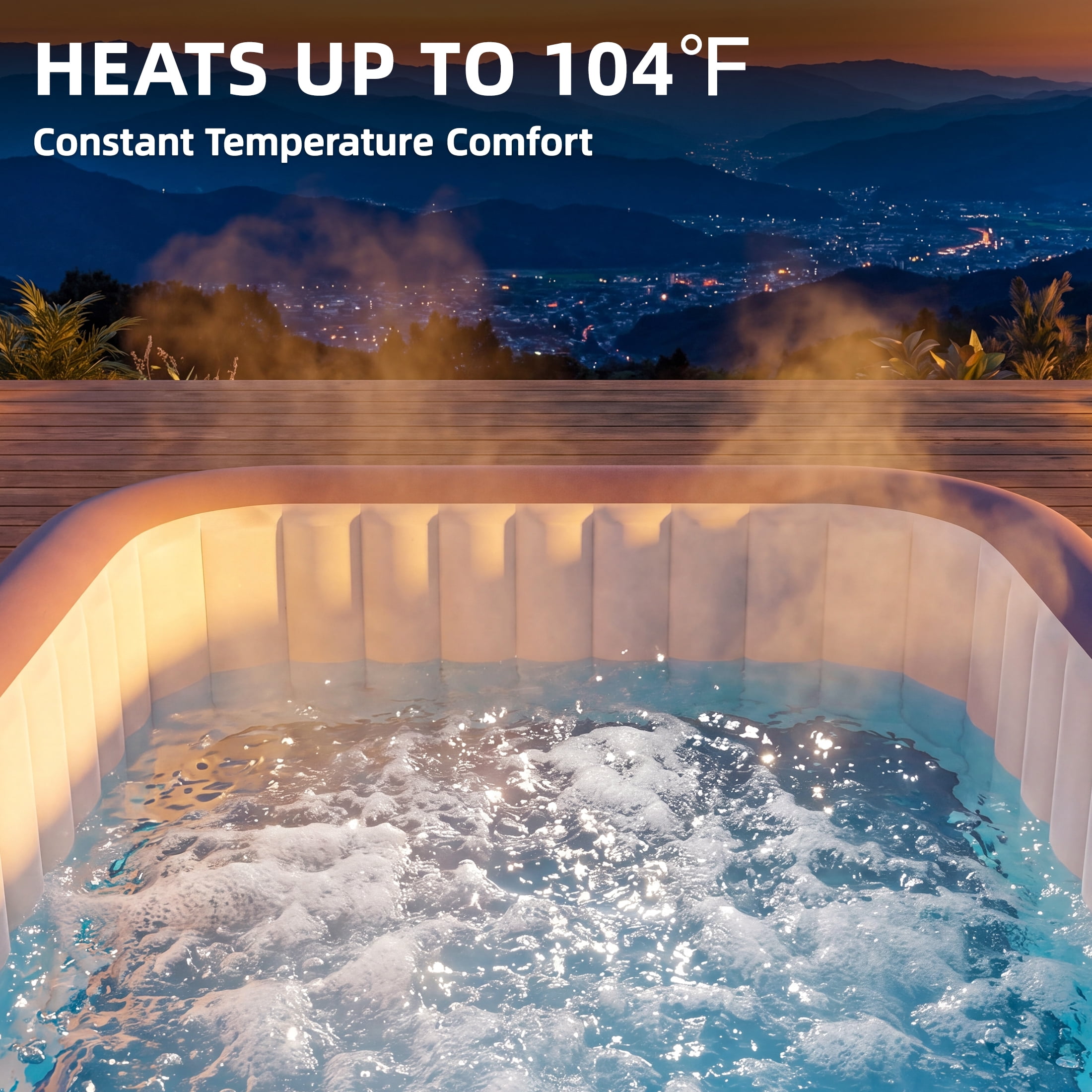 Seizeen 4-6 Persons Inflatable Hot Tub, 73in Square Hot Tub with Built-in Pump, Woven Pattern Home Spa with 130pcs Jets, Lockable Cover, 2 Cup Holders, 4 Filters Rapid Heating up to 104°F