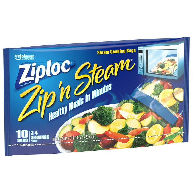 ZIPLOC ZIP'N - Bolsas de cocina de vapor para microondas y vapor, 7  unidades, grandes, 10 x 10 pulgadas