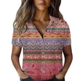 thumbnail image 2 of Xunmmm Button Down Shirt for Women Casual Art Flower Printed Short Sleeved Shirt Breathable Summer Fashion Hot Pink S, 2 of 4