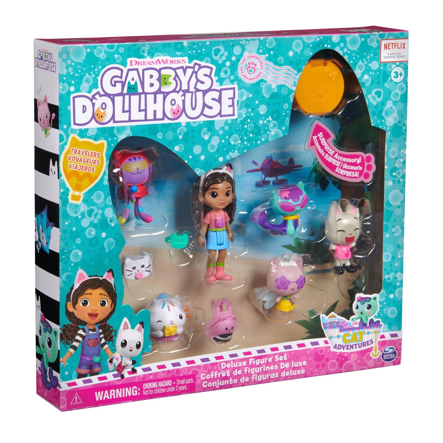 Gabby’s Dollhouse, Travel Themed Figure Set with a Gabby Doll, 5 Cat Toy Figures, Surprise Toys & Dollhouse Accessories, Kids Toys for Girls & Boys 3+