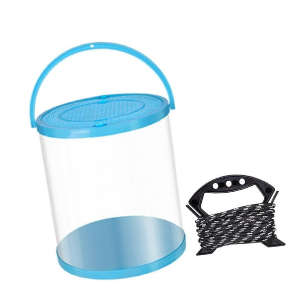 Cubo para señuelos de peces, contenedor de agua, cubo de agua portátil multifuncional con cuerda Azul 7L 21x22cm