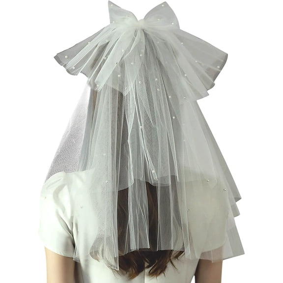 PIKADINGNIS Women Bridal Veil Bowknot Lace Tulle Short Wedding Bridal Veil With Comb 2 Layer Hen Party Cosplay Accessories