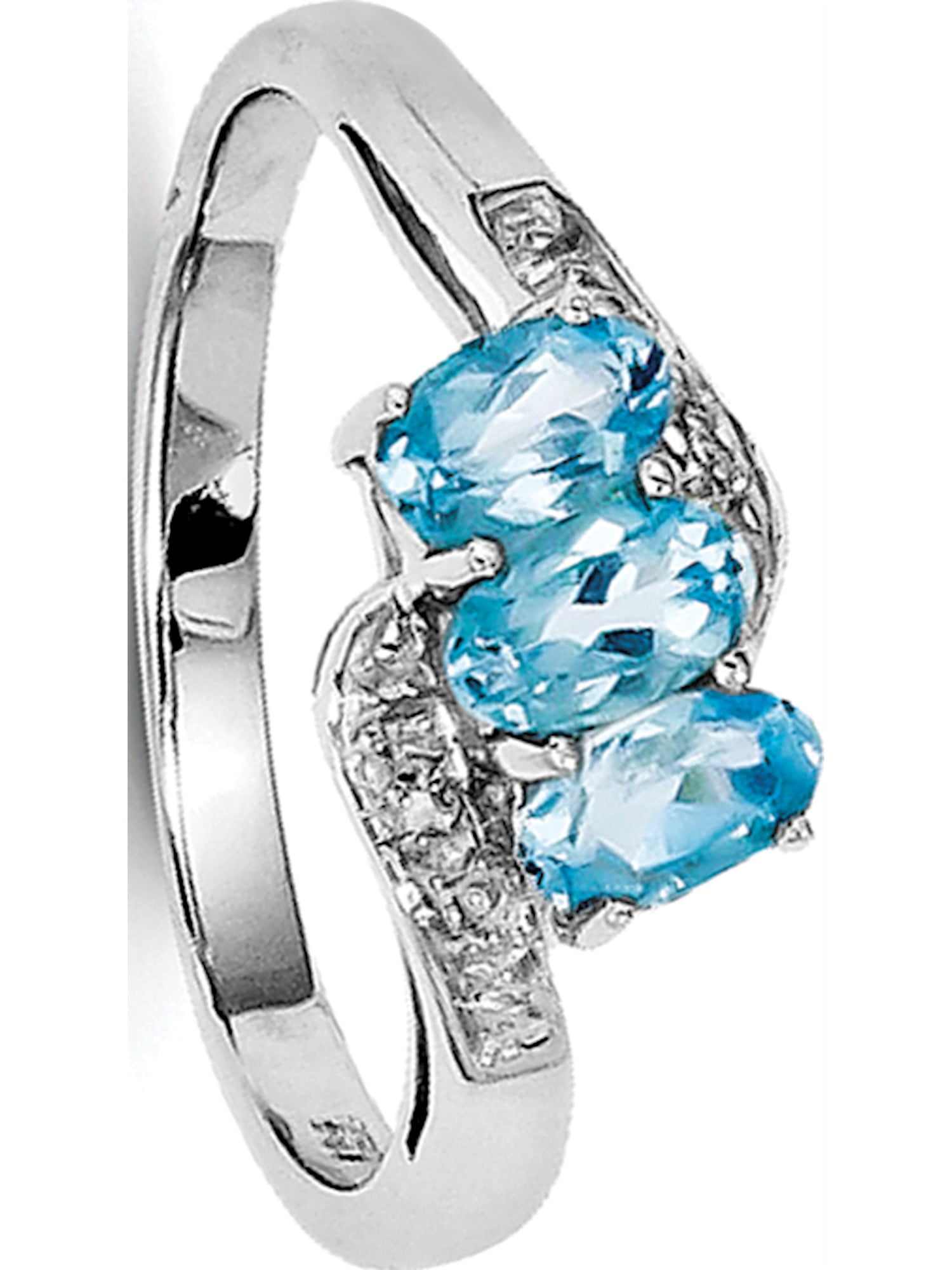 3mm Solid 925 Sterling Silver Light Swiss Blue Simulated Topaz /& Diamond Ring