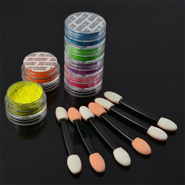 Iumwxz 6 Color Neon Nail Skin Glitter Pearl Powder Cans Equipped With Cotton Swabs