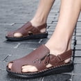 thumbnail image 3 of Men's Leather Outdoor Hiking Beach Sandals Round Closed Toe with Adjustable Strap Zipper Shoes Ultra Lightweight Outdoor Casual Walking Slippers,Brown 47(US-11.5), 3 of 4