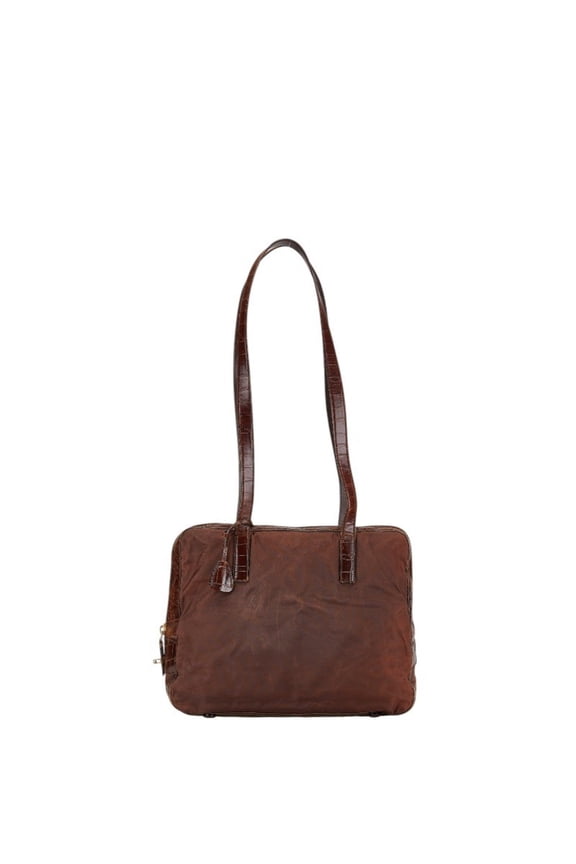 Pre-Owned Prada Triangle Logo Plate Handbag Shoulder Bag Brown Nylon Leather Women's PRADA