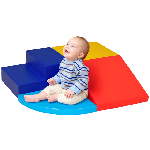Qaba Foam Play Set - 4 Piece Climbing & Crawling Set for Early Development | Multi-Color, PU Leather, EPE Foam | Home, Nursery, Play Zone