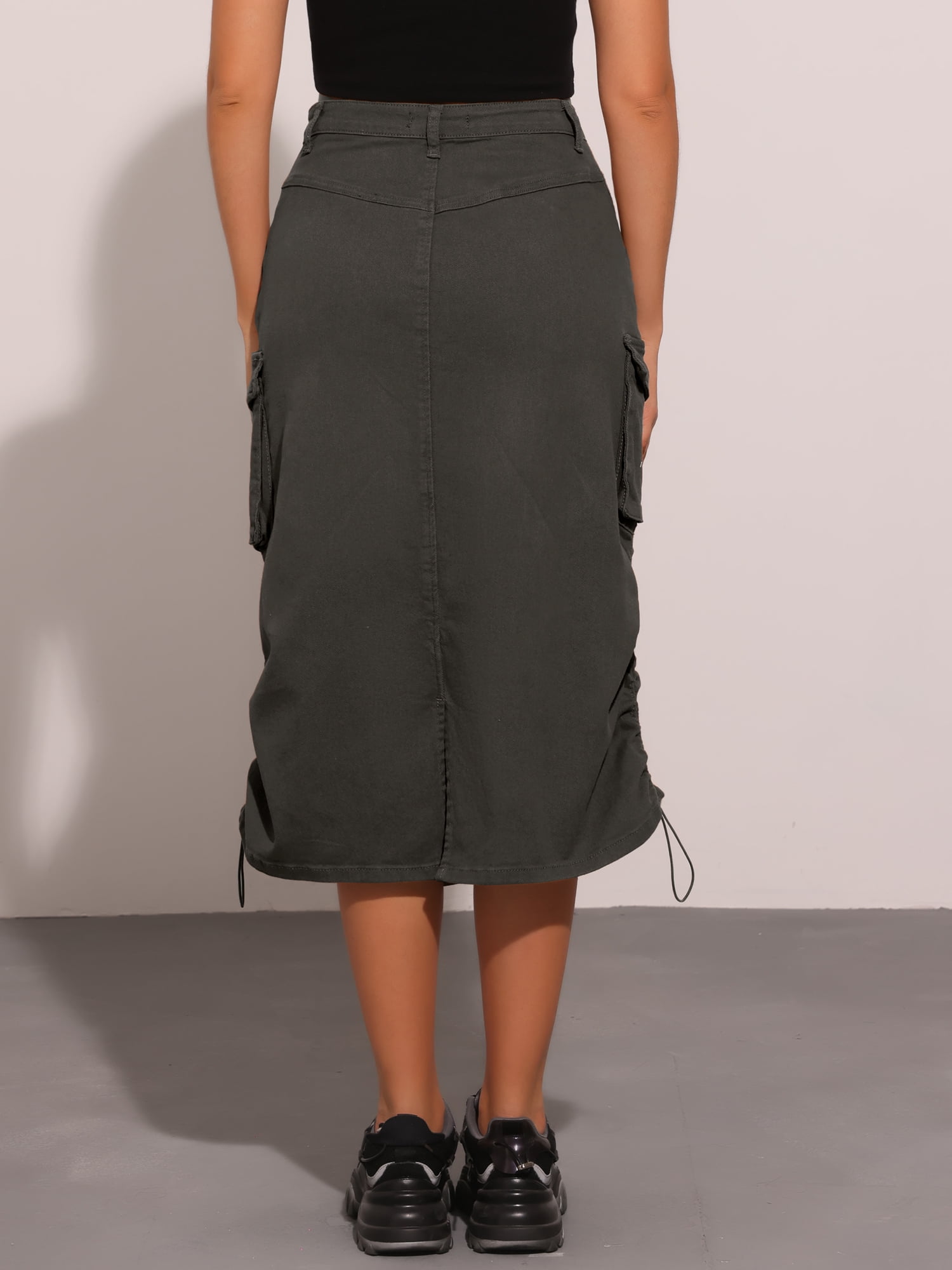 DARING DIVA Women's Y2K Adjustable Casual A-Line Midi Jean Skirt Small Denim Black