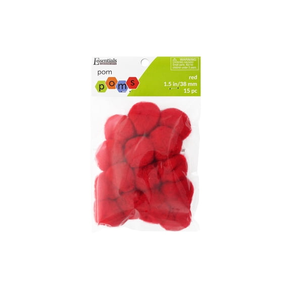 Essentials By Leisure Arts Pom Poms, Red, 1.5", 15 Pieces Per Pack