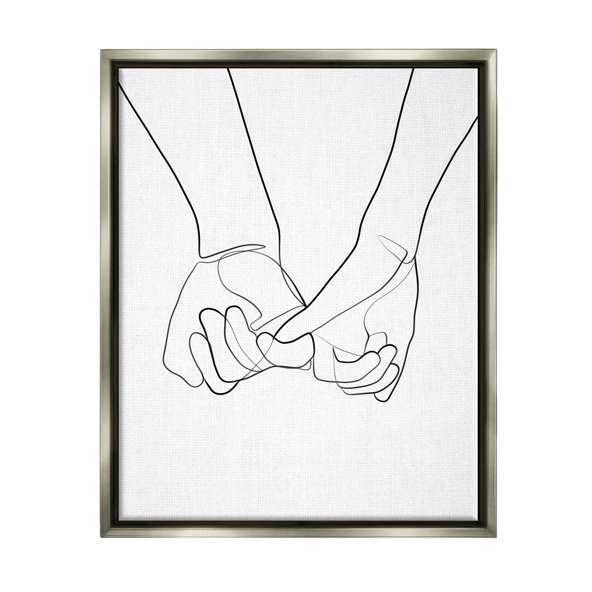 Stupell Industries Fluid Line Abstract Couple Holding Hands Black White Luster Gray Framed Floating Canvas Wall Art, 24x30, by Ros Ruseva