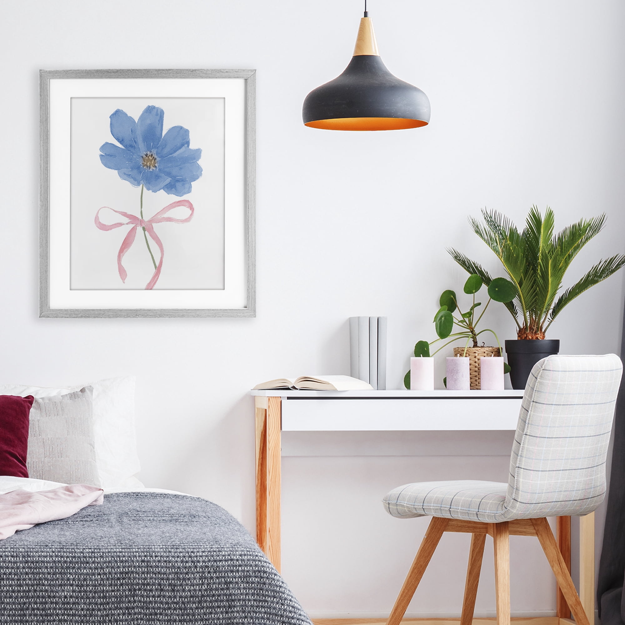 Stupell Industries Blue Bow Bloom Gray Framed Print Under Glass, design by Lucille Price