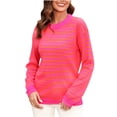 thumbnail image 2 of Jjayotai Women's Striped Sweaters, Fall Clothes, Plus Size Sweater, Ribbed Knit Sweater Pullover,Chunky Sweaters Jumper Tops Hot Pink M, 2 of 3