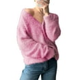 thumbnail image 3 of Fuzzy Cardigan Sweaters for Women V Neck Button Down Soft Knit Sweater Long Sleeve Cardigan Sweater Coat Pink L, 3 of 8