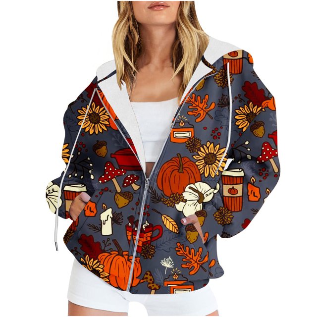 2023 Chandail à Fermeture Éclair pour Femmes, Coupe Oversize, Blouse Imprimée Mode, Hauts à Manches Longues, Chandail avec Poches, à Capuche, en Liquidation