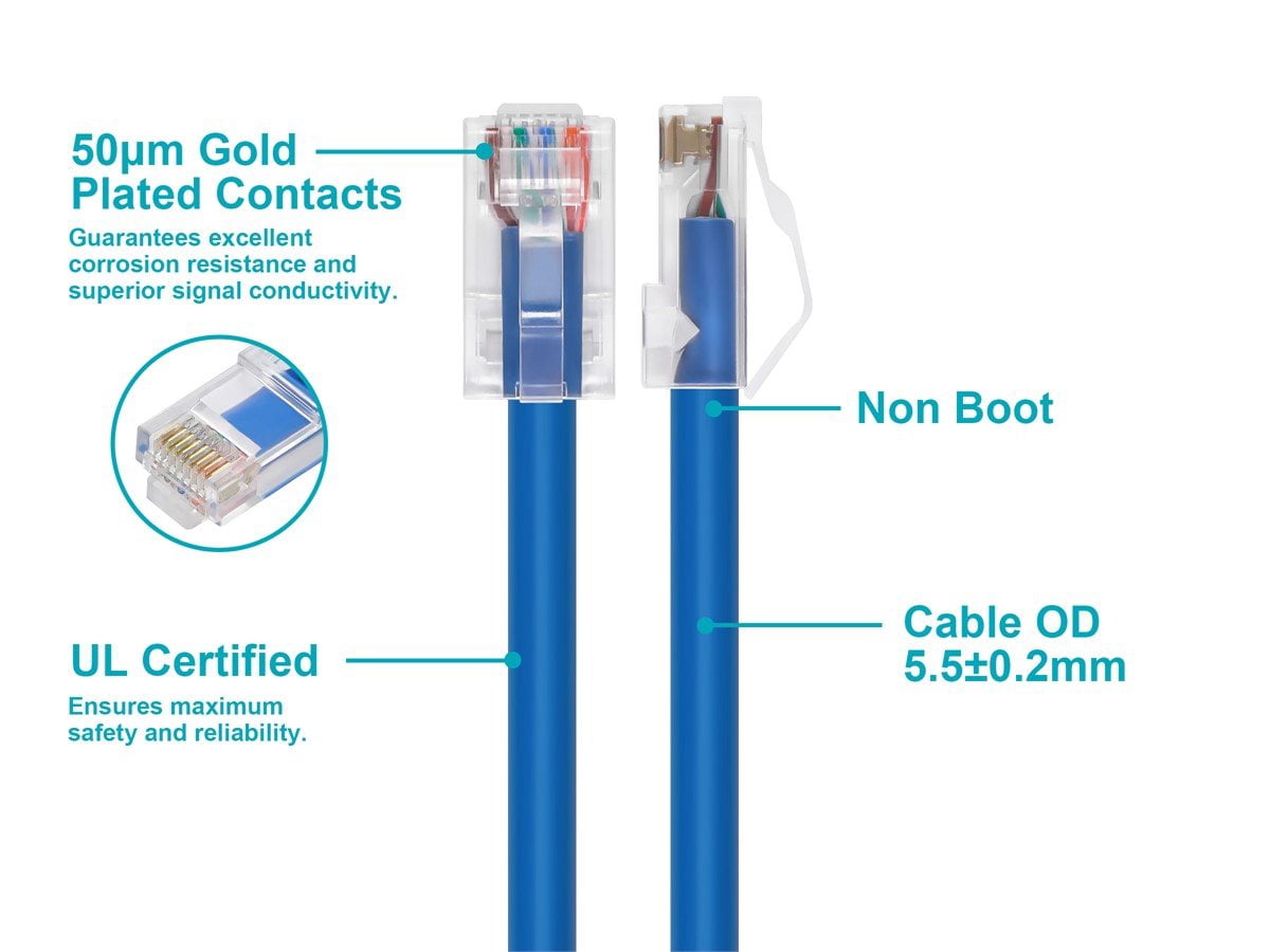 Monoprice Cat6A Patch Cable - 100 Feet - Blue | 26AWG, 10G, Bare Copper conductor, Gold Plated Copper Connector, RJ45, Non-booted Ethernet Cable