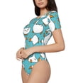 thumbnail image 2 of KLL Women 's Crew Neck Bodysuit Jumpsuits Cartoon Funny Goose Print Short onesies Stretch T Shirts, 2 of 7