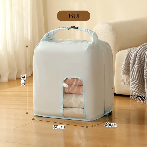 Breathable Cotton Quilt Storage Bag with Clear Window Large Bedding Organizer for Comforters Blankets Closet
