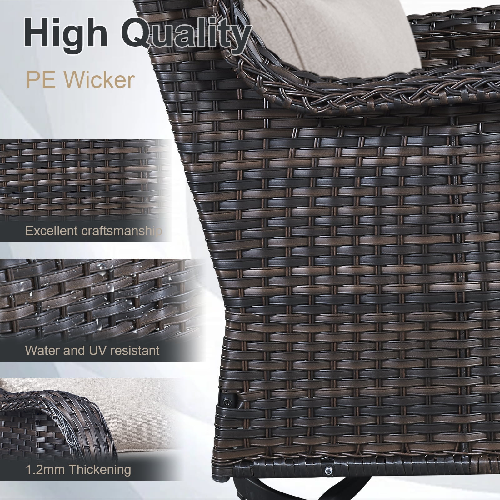 OPOHORO Swivel Outdoor Chair Set of 4 with 30" Propane Fire Pit Table, Patio Furniture Set with Firepit Brown Wicker High Back Patio Swivel Chairs for Garden Balcony Porch - Brown/Beige