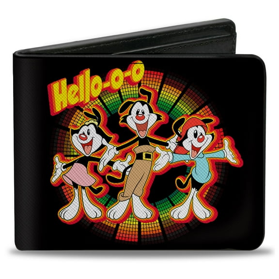 Animaniacs Wallet, Bifold, Animaniacs Hello Group Pose Black Red Yellow, Vegan Leather