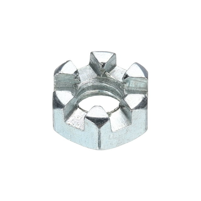 Tuerca hexagonal ranurada 1/4"-20, tuercas hexagonales de acero al carbono grado 6.8, plateadas, 1 paquete