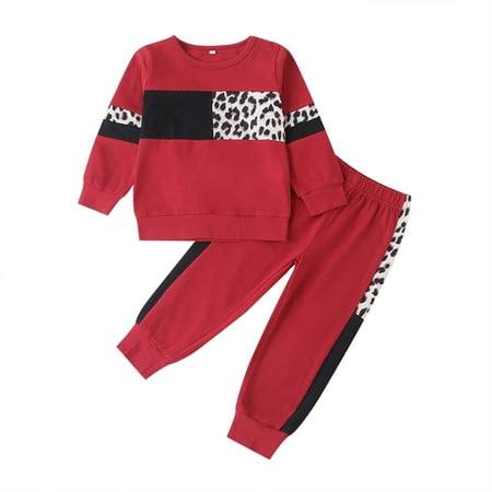

Toddler Kids Fashion Patchwork Leopard Tops+ Pants Outfits Set