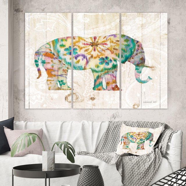 Designart - Éléphant Paisley Boho I - Uvre d'Art sur Toile Bohème et Éclectique