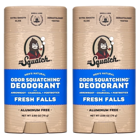 Dr. Squatch Natural Men's Deodorant - Aluminum Free - Fresh Falls (2.65 oz, 2-Pack)