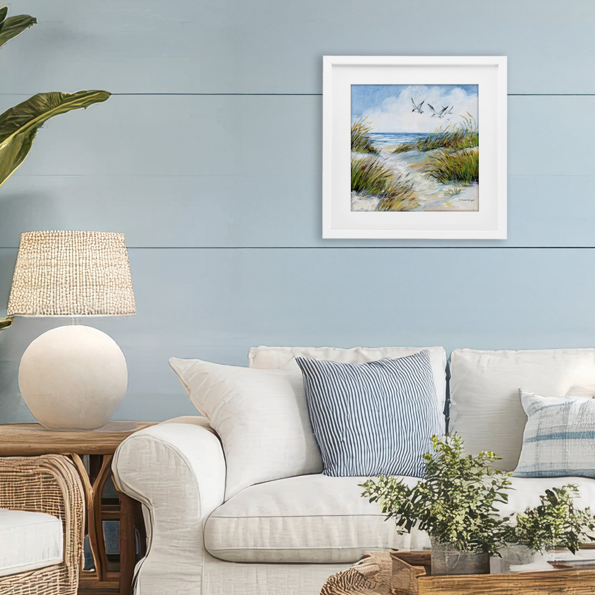 Stupell Industries Beach Path Seagulls Overhead White Framed Print Under Glass, design by Susan Winget