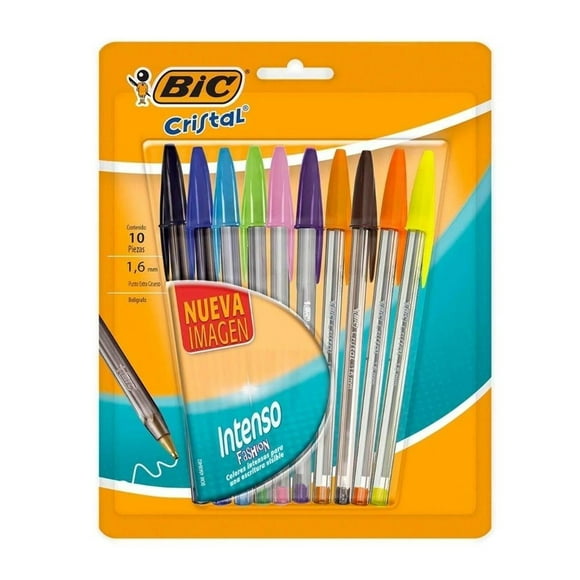 Bolígrafo BIC Cristal Punto Grueso de Colores 10 Piezas