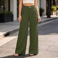 thumbnail image 5 of Cotton Wide Leg Pants for Women Flowy Pants for Women Plus Size Summer Outfits with Pockets Womens Straight Leg Button Trousers, 5 of 6