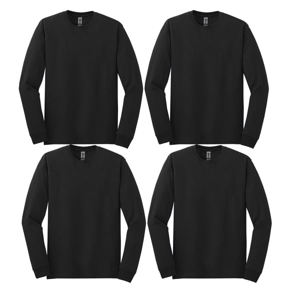 Gildan Heavy Cotton Men’s Long Sleeve Tee, Comfortable, Crewneck Blank T-Shirt, Black 4-Pack, S