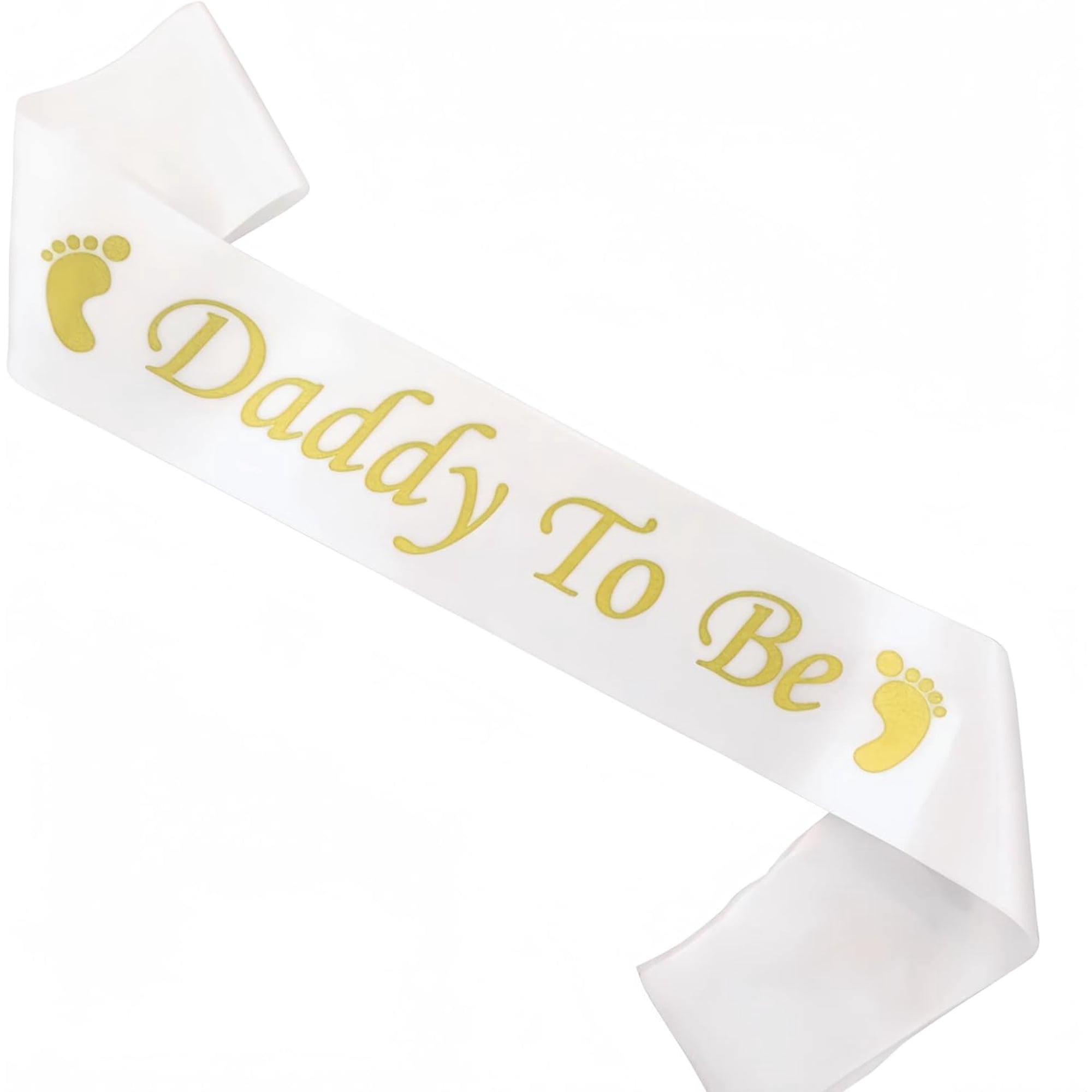 Daddy To Be Sash, White Satin Baby Shower Sash with Gold Footprint Print for Gender Reveal Party Supplies, 1 Pack