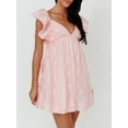 thumbnail image 4 of Women Summer Casual Mini Dress Flower Pattern Deep V-Neck Fly Sleeve A-line Dress Fashion Beach Holiday Dress, 4 of 8