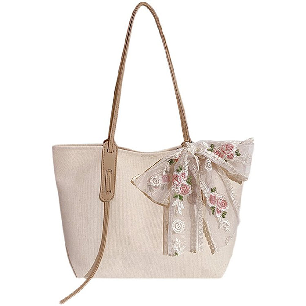 Womens Leather Top Handle Shoulder Handbag Flower Large Work Tote Bag