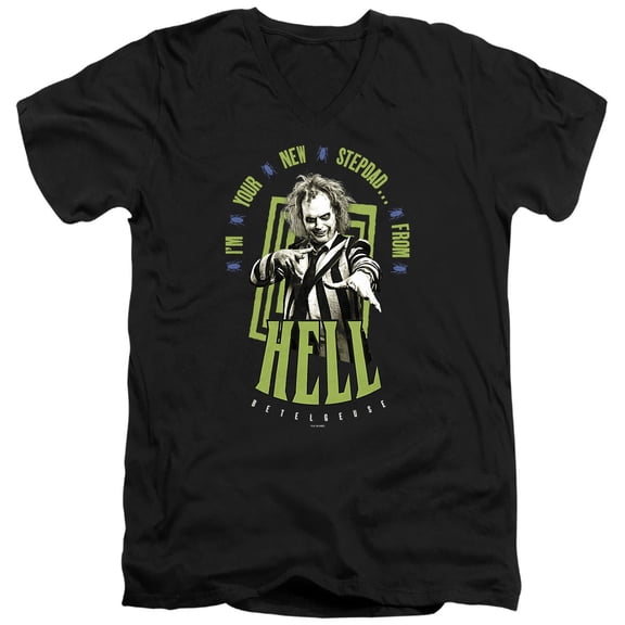 Beetlejuice Beetlejuice Stepdad From Hell Unisex Adult V-Neck T Shirt (Large) Black