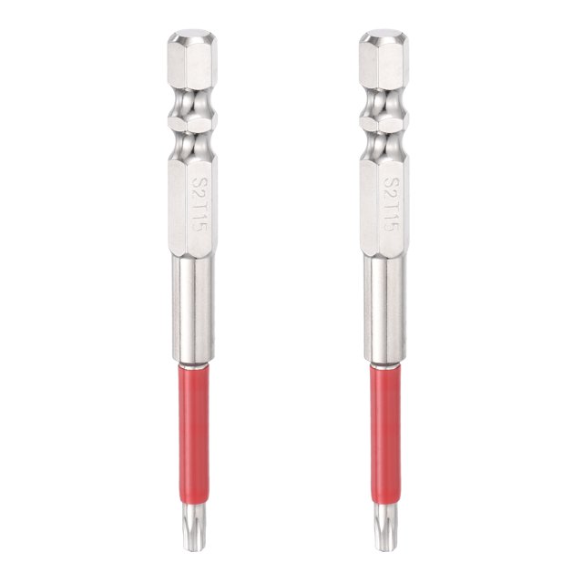 Uxcell 2 piezas de destornillador Torx TT15 de 1/4" de vástago hexagonal de 3" (75 mm) magnético, a prueba de manipulaciones, brocas de estrella de 6 puntos, destornilladores industriales de acero S2.