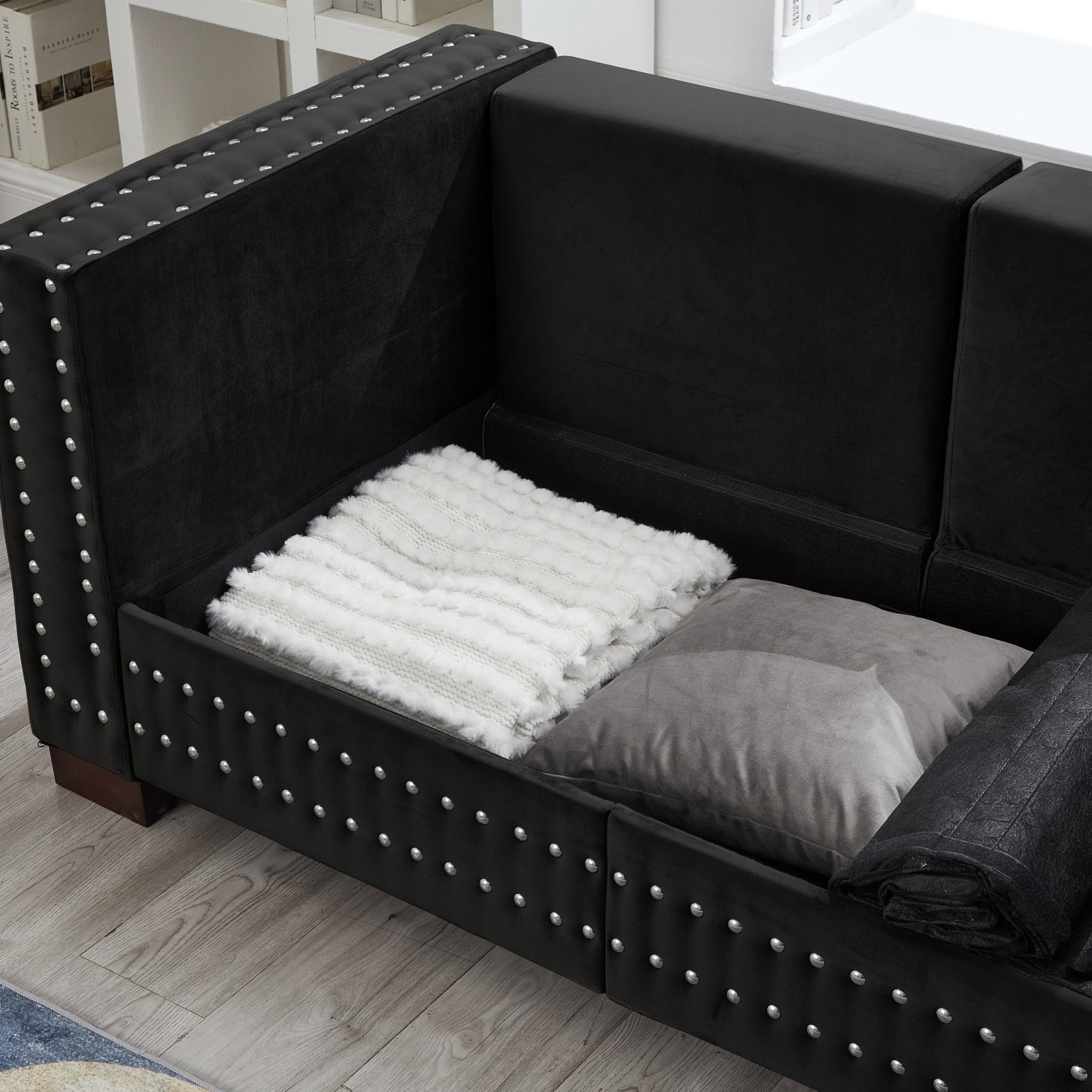 Eyisean 61" Velvet Modern Loveseat Sofa for Living Room, 2-Seater Upholstered Tufted Couch with Nailhead Arms & Pillow, Removable/Washable Cushion, Cloud Couch with Storage Space