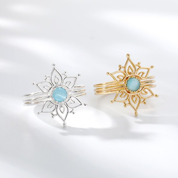 Anillos de ópalo Vintage para mujer y hombre, anillos de sol de acero inoxidable, accesorios de anillo de piedra lunar, regalo de joyería, mejor amiga, bisutería para mamá, tamaño 7 Tan Jianjun unisex