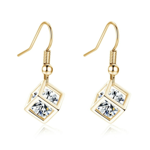 Small Square Dangle Alloy Long Earrings Silver Jewelry 2PC Women's Special Gift