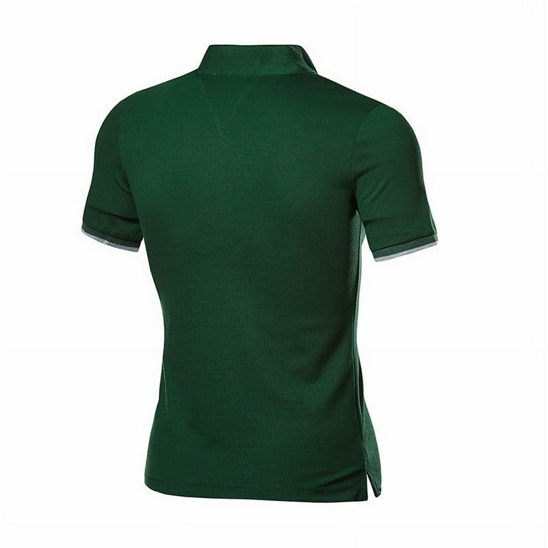 Amidoa 5XLT Mens Shirts Big and Tall Short Sleeve Solid Fitness Sport Polo Shirt Summer Wrinkle-Free Tight Collar Tshirt, Men's, Size: 3XL, Green