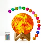 Urban Shop 3D Print Color Changing Moon Lamp with Wood Stand, remote control and USB Adaptor, 7.5 x 5.5, Sun
