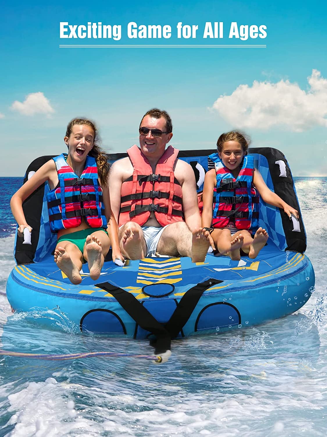 Maxkare Inflatable Towable Tube for Boating, Waterskiing Towables for 3 Person-Blue - 2