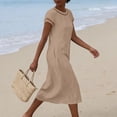thumbnail image 5 of XUNKUSGA Maxi Dresses for Women Fashion Hollow Out Crewneck Short Sleeve Women's Dresses Loose Soft Cotton Linen Wedding Guest Dress with Pockets,Brown,S, 5 of 8