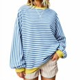 thumbnail image 2 of Resicozy Oversized Sweatshirt for Women Fall Striped Long Sleeve Shirt Crewneck Sweatshirts Y2K Workout Tops Sky Blue M, 2 of 7