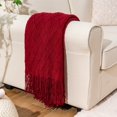 thumbnail image 3 of Knit Diamond Pattern Decorative Throw Blanket for Couch Chair Sofa Home Decor (Red, 50"x60"), 3 of 7
