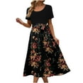 thumbnail image 1 of QIPOPIQ Robes Midi pour Femmes à Étages à Manches Courtes Imprimé Tendance Décontracté Robe d'Été à Col Rond Robe Patchwork Offres 2023, 1 of 4